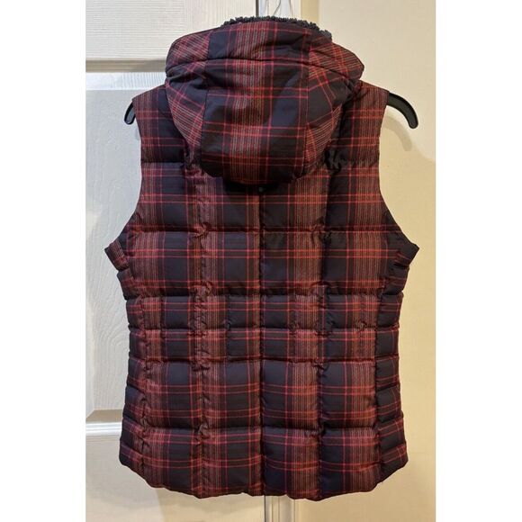 Patagonia Puffer Vest Women's Sz M Goosedown Hooded Red Navy‎ Plaid *Read* - Picture 2 of 14